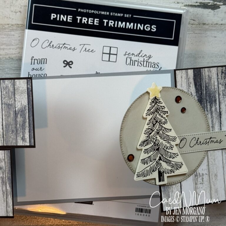 Closed Puzzle Piece fold card featuring a Christmas tree stamp and sentiments.