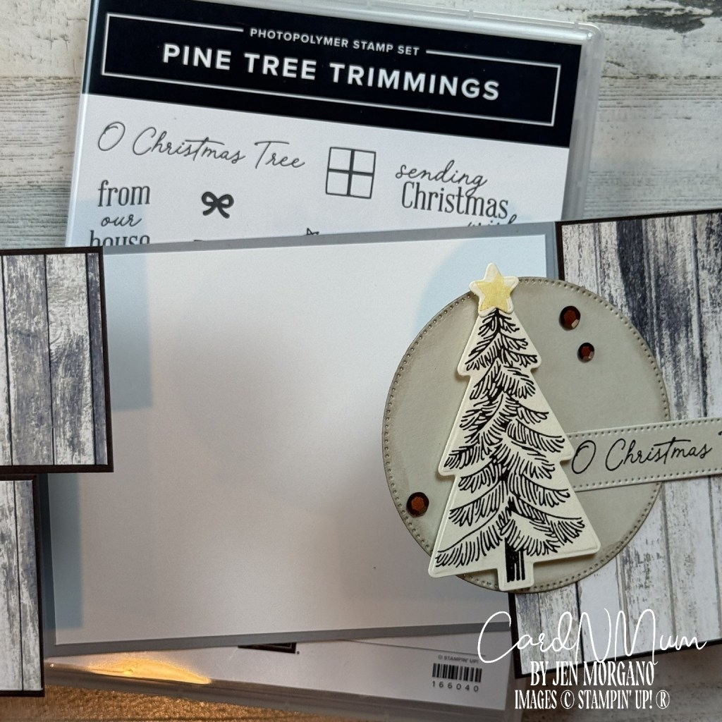 Closed Puzzle Piece fold card featuring a Christmas tree stamp and sentiments.
