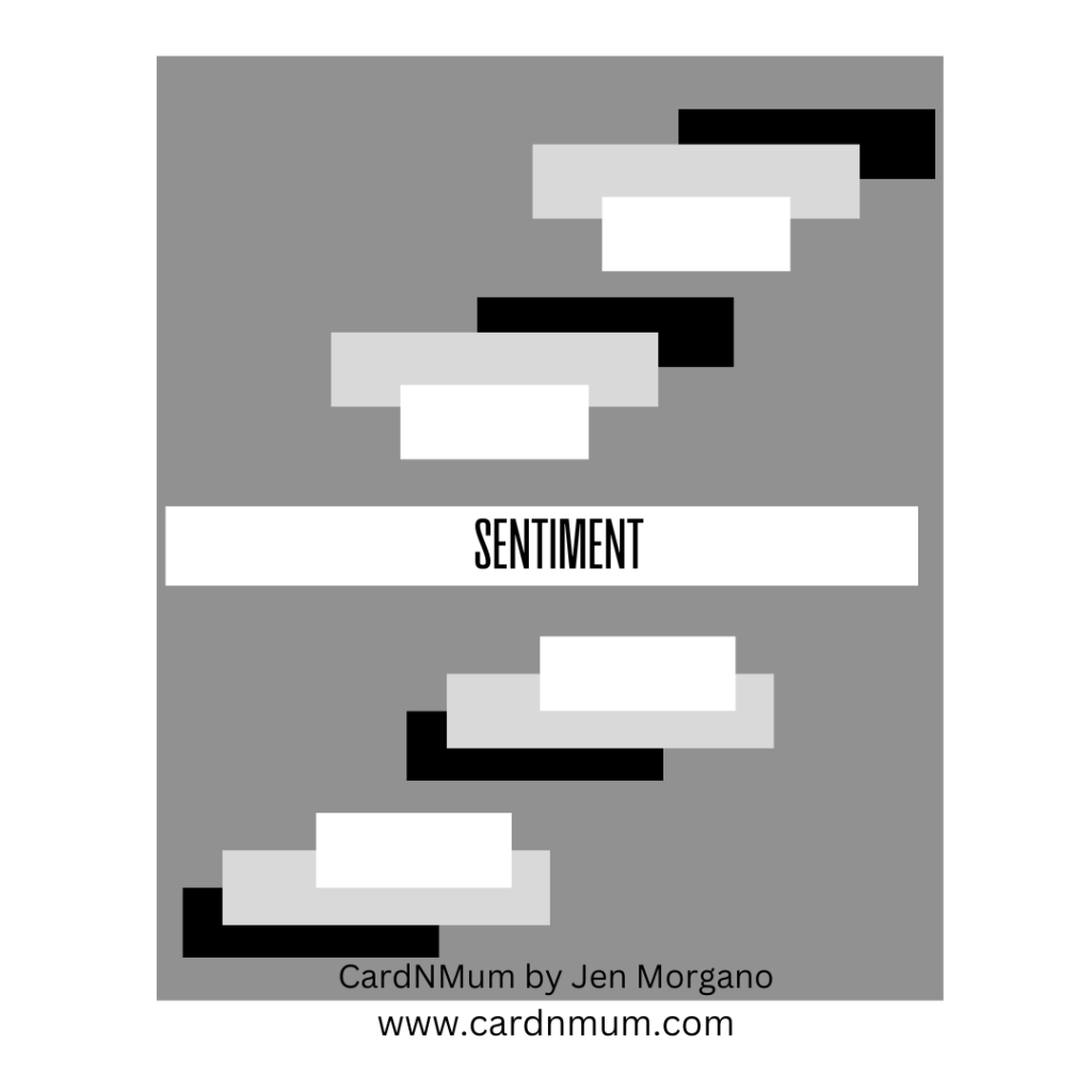 Graphic design featuring layered rectangles in black, white, and gray with the word 'SENTIMENT' prominently displayed.