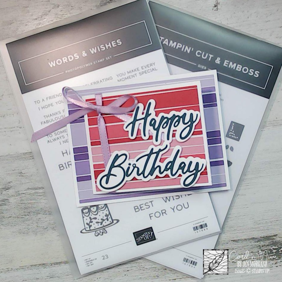 andmade Happy Birthday card featuring bold die-cut sentiment and colorful striped background